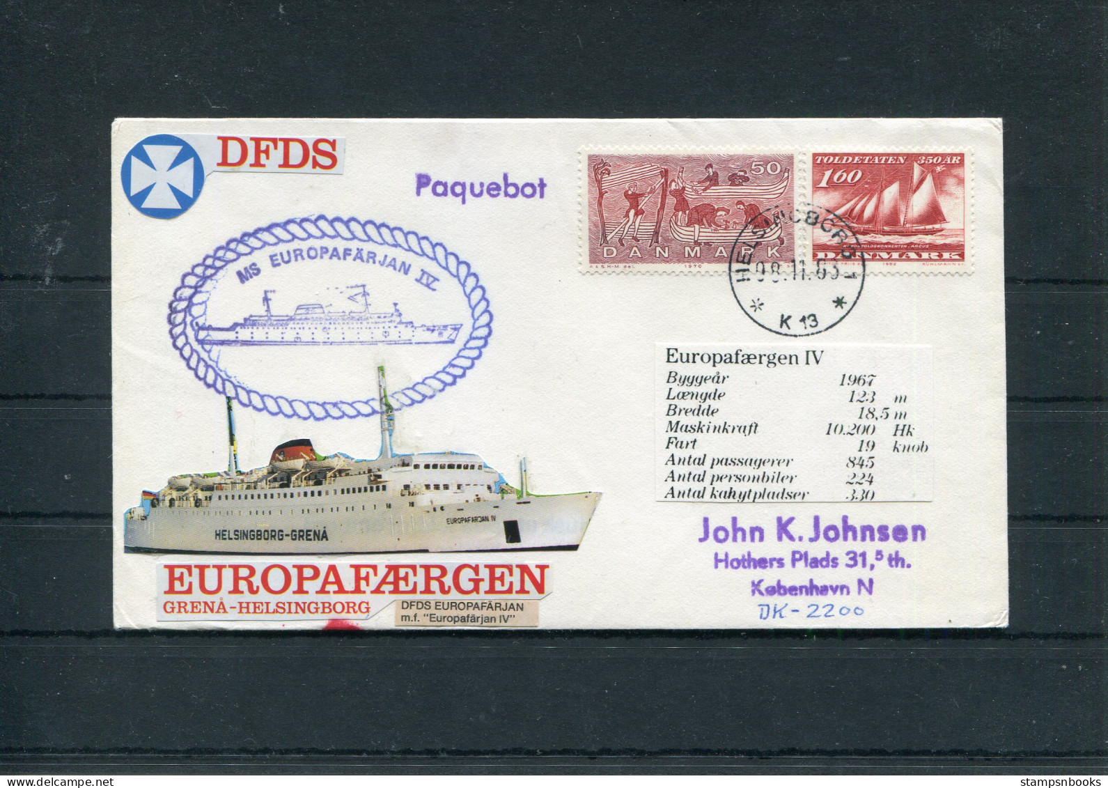 1983 Denmark DFDS M.S. EUROPAFARJAN Grena - Helsingborg Paquebot Ship Cover - Storia Postale