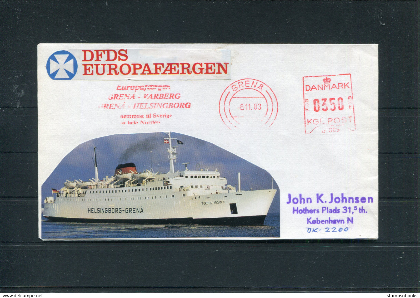 1983 Denmark DFDS M.S. EUROPAFARJAN Grena - Helsingborg Paquebot Ship Cover - Briefe U. Dokumente