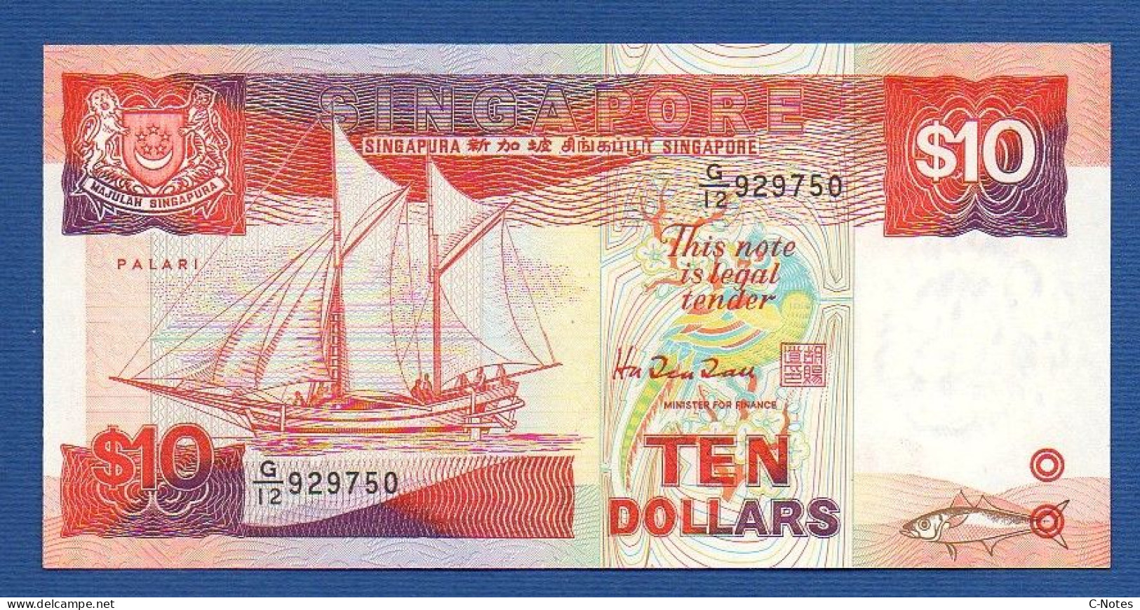 SINGAPORE - P.20 – 10 Dollars ND 1988 UNC, S/n G/12 929750 - Singapour