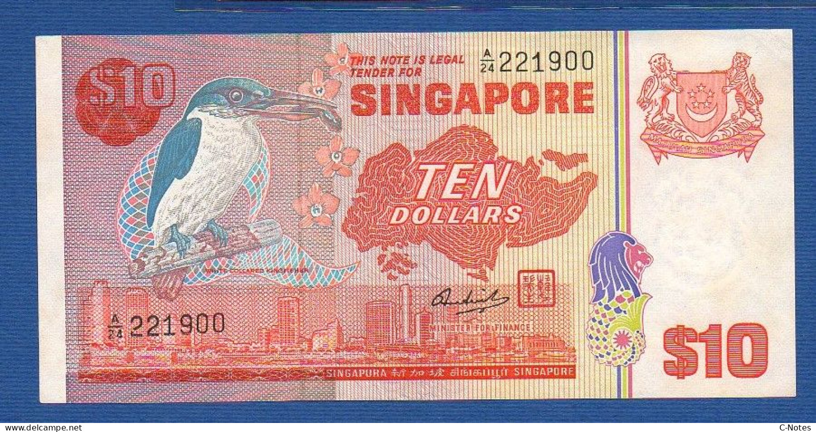 SINGAPORE - P.11b – 10 Dollars ND 1976 XF/AU, S/n A/24 221900 - Singapore