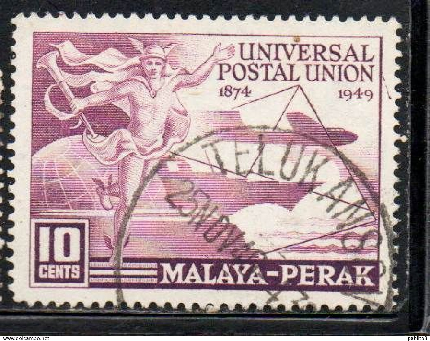 MALAYA PERAK MALESIA 1949 UPU 10c USED USATO OBLITERE' - Perak