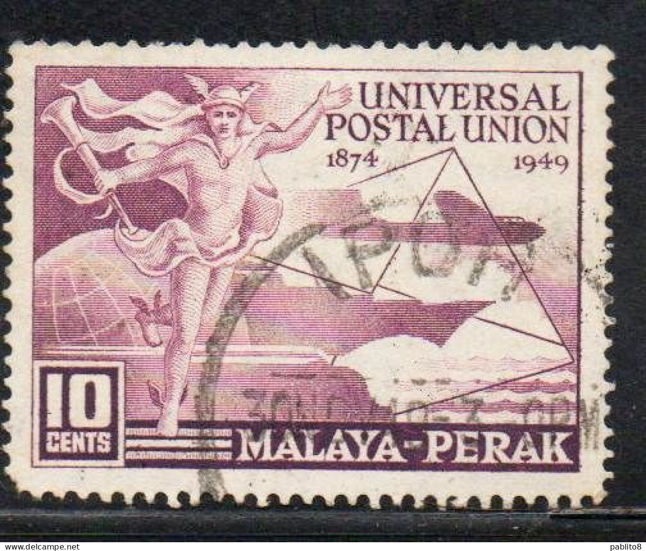 MALAYA PERAK MALESIA 1949 UPU 10c USED USATO OBLITERE' - Perak