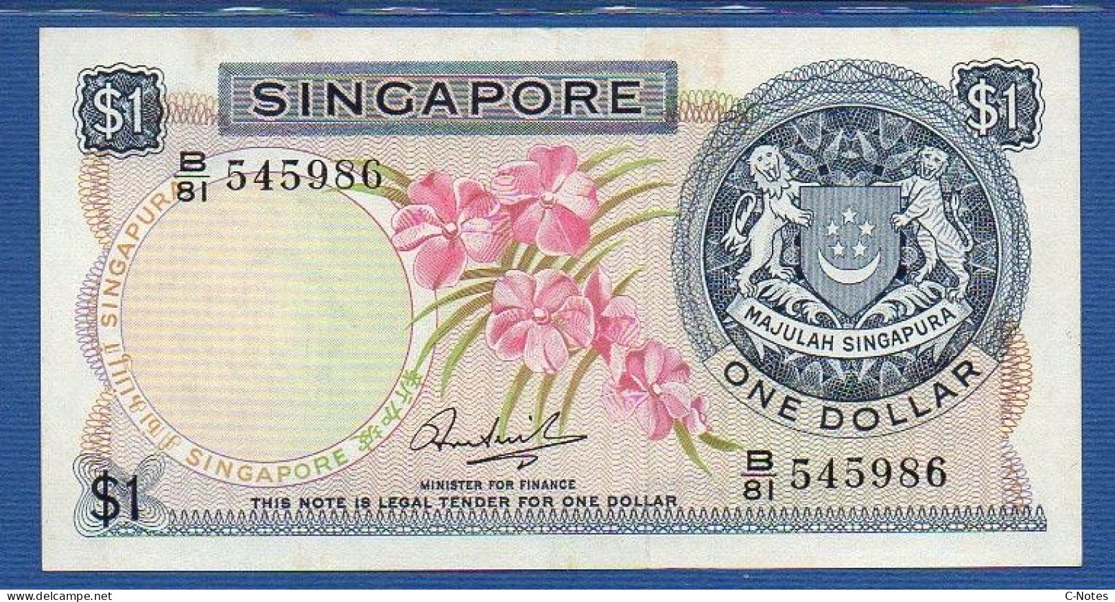 SINGAPORE - P. 1c – 1 Dollar ND 1967-1972 UNC-, S/n B/81 545986 - Singapore