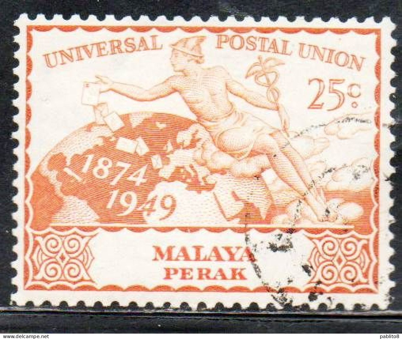 MALAYA PERAK MALESIA 1949 UPU 25c USED USATO OBLITERE' - Perak