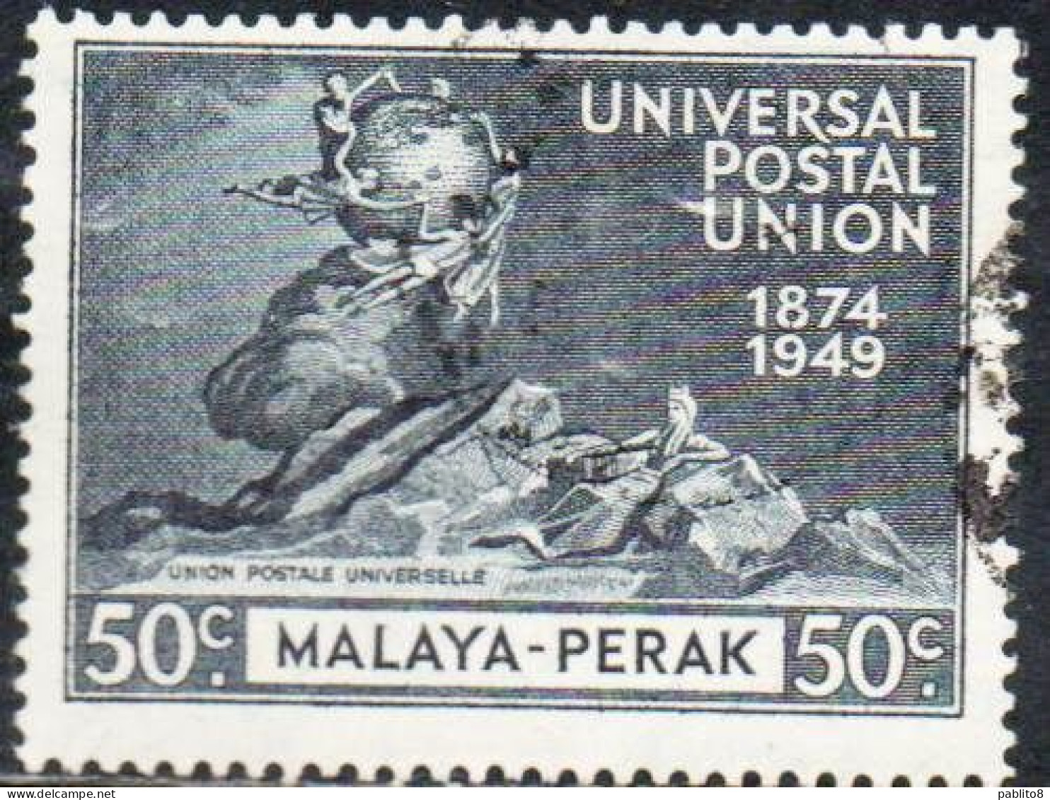 MALAYA PERAK MALESIA 1949 UPU 50c USED USATO OBLITERE' - Perak