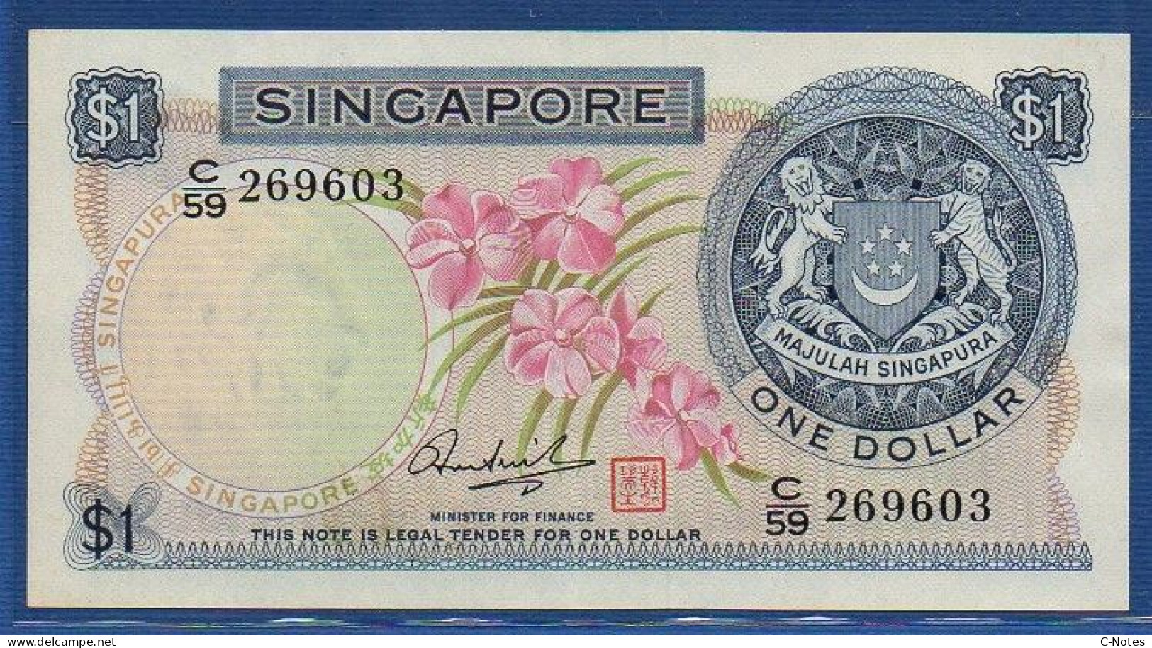 SINGAPORE - P. 1d – 1 Dollar ND 1967-1972 UNC-, S/n C/59 269603 - Singapour