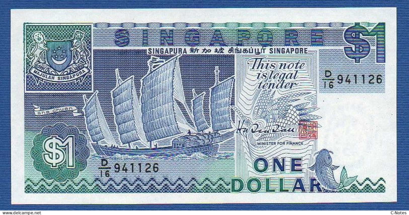 SINGAPORE - P.18b – 1 Dollar ND 1987 UNC, S/n D/16 941126 - Singapour