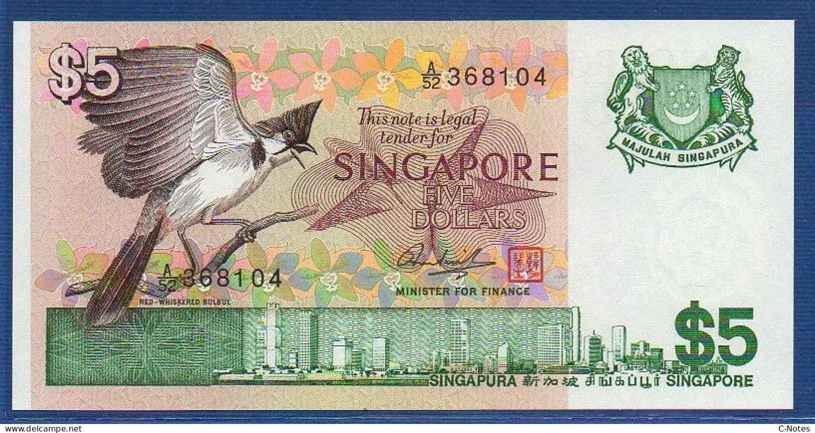 SINGAPORE - P.10 – 5 Dollars ND 1976 UNC, S/n A/52 368104 - Singapour