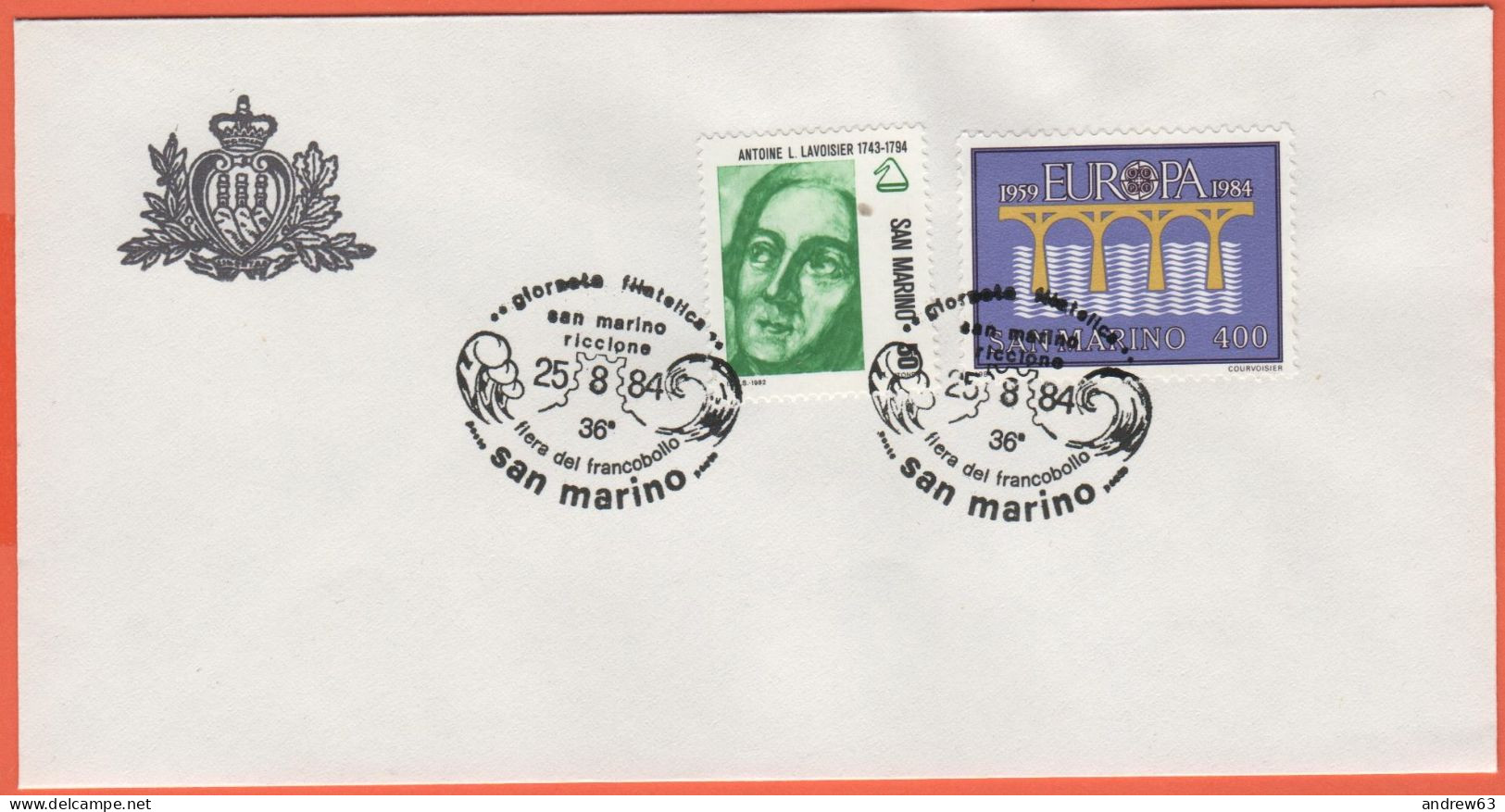 SAN MARINO - 1984 - 50 Lavoisier + 400 Europa Cept + Annullo 36° Fiera Del Francobollo Riccione - Ufficio Filatelico Di - Brieven En Documenten