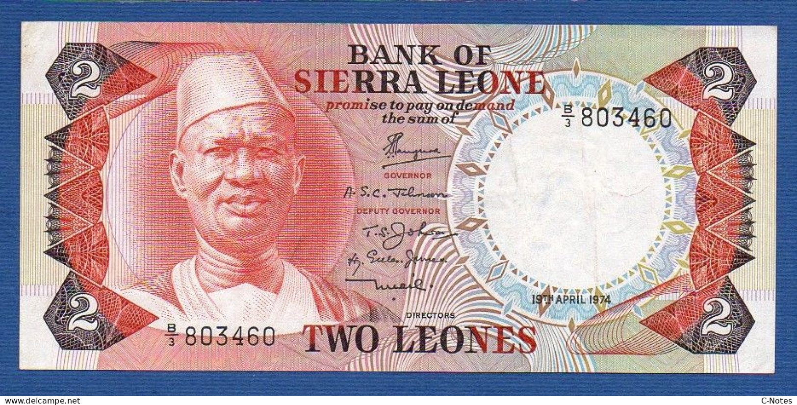 SIERRA LEONE - P. 6a – 2 Leones 19/04/1974 VF/XF, S/n B/3 803460 - Sierra Leone