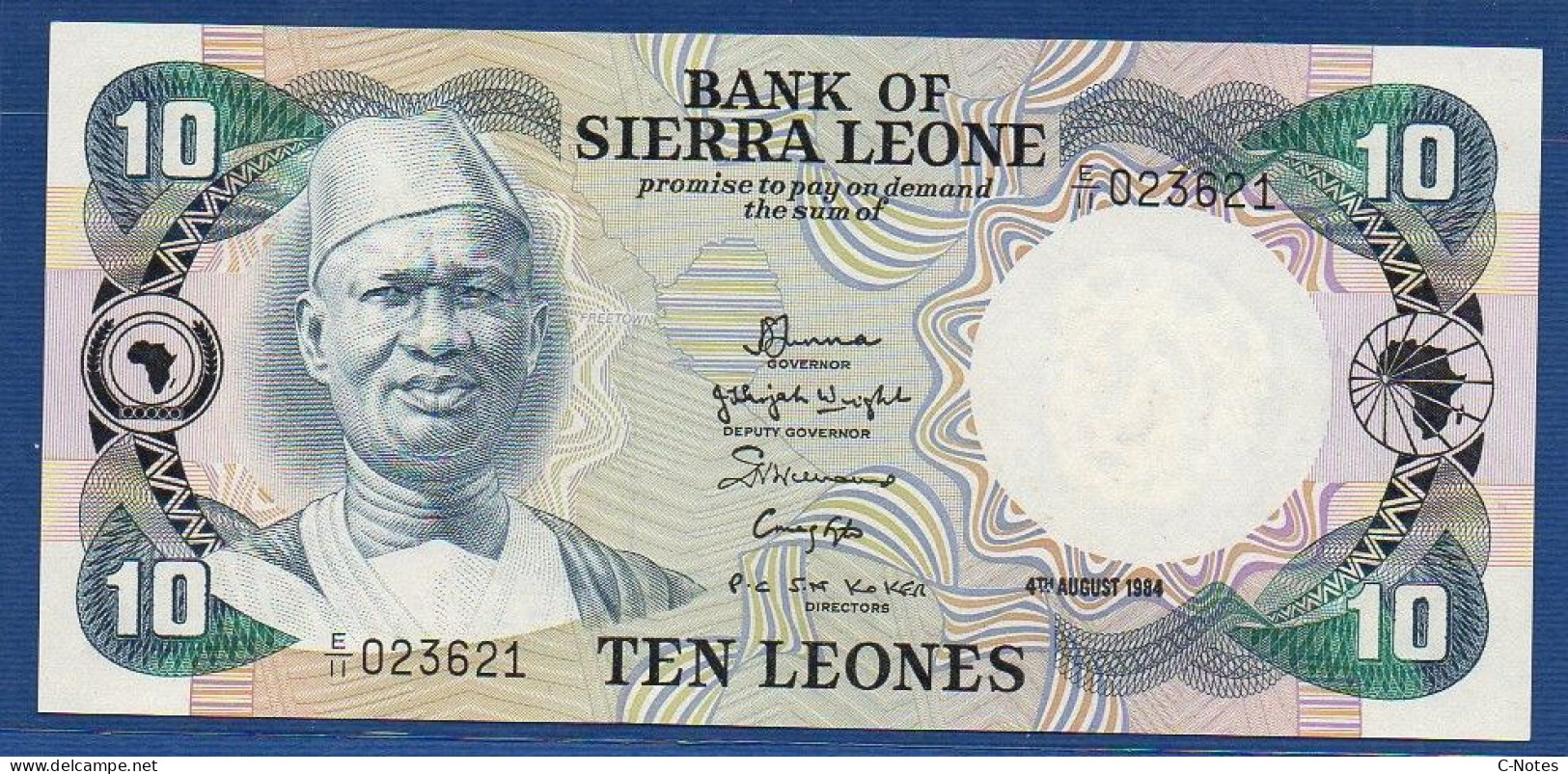 SIERRA LEONE - P. 8c – 10 Leones 1984 UNC, S/n E/11 023621 - Sierra Leone