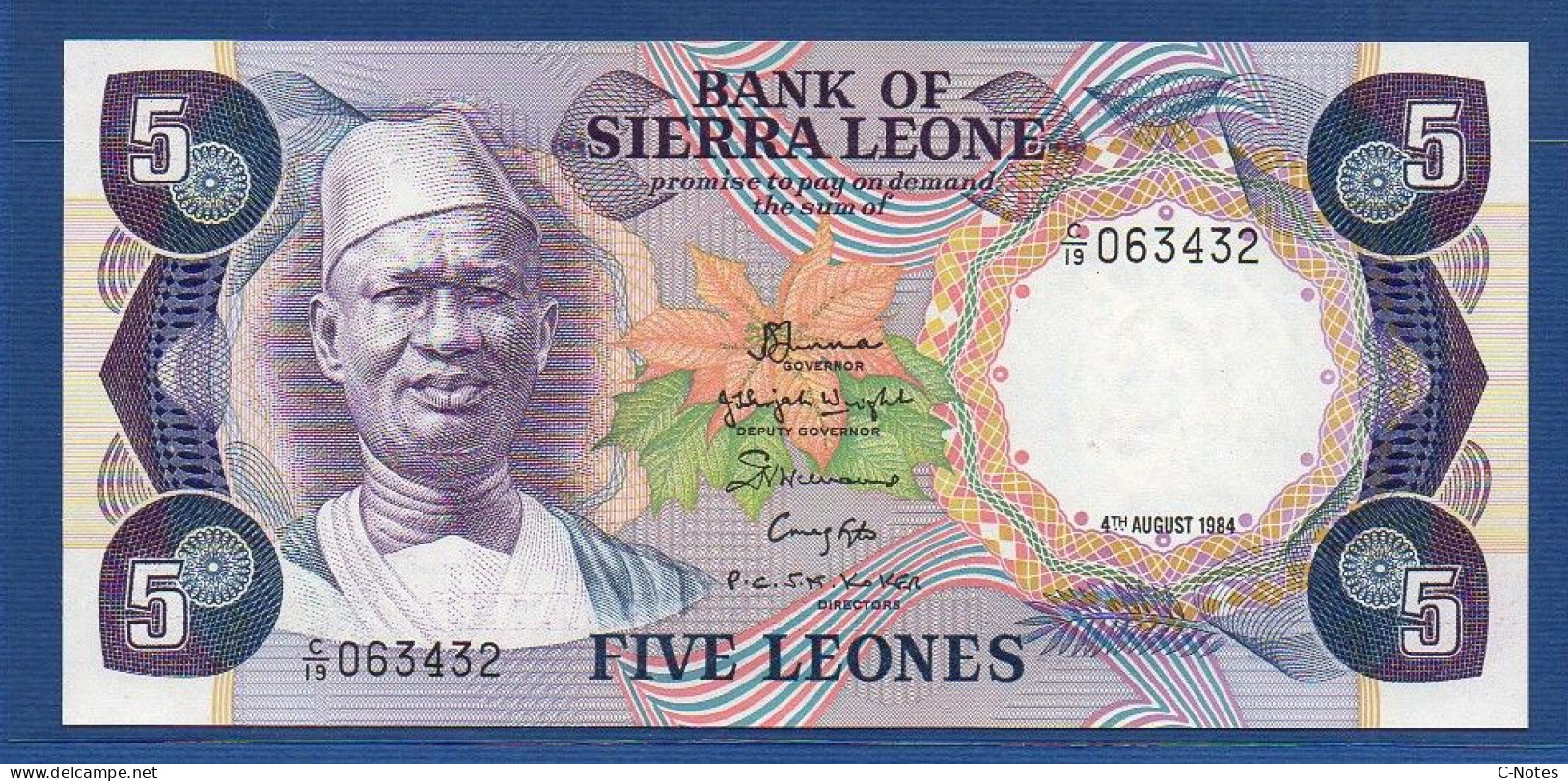 SIERRA LEONE - P. 7f – 5 Leones 1984 UNC, S/n C/19 063432 - Sierra Leone