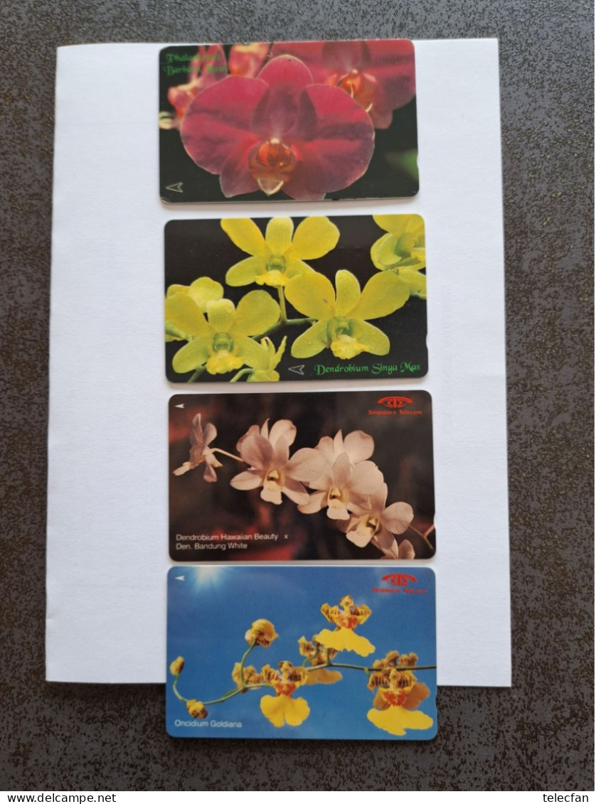 SINGAPOUR SET 4 CARTES ORCHIDEES ORCHIDS DIFF. SUPERBES - Blumen
