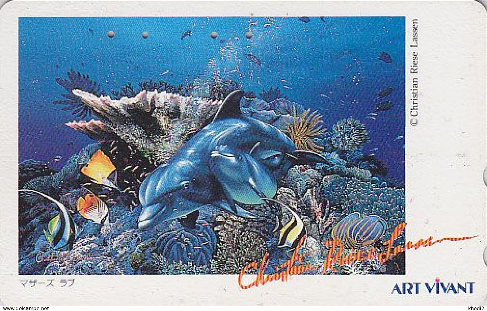 TC JAPON / 110-011 / Série Peinture RIESE LASSEN - ANIMAL DAUPHIN & Poisson Corail - DOLPHIN JAPAN Pc  BE 04 B - Dolphins