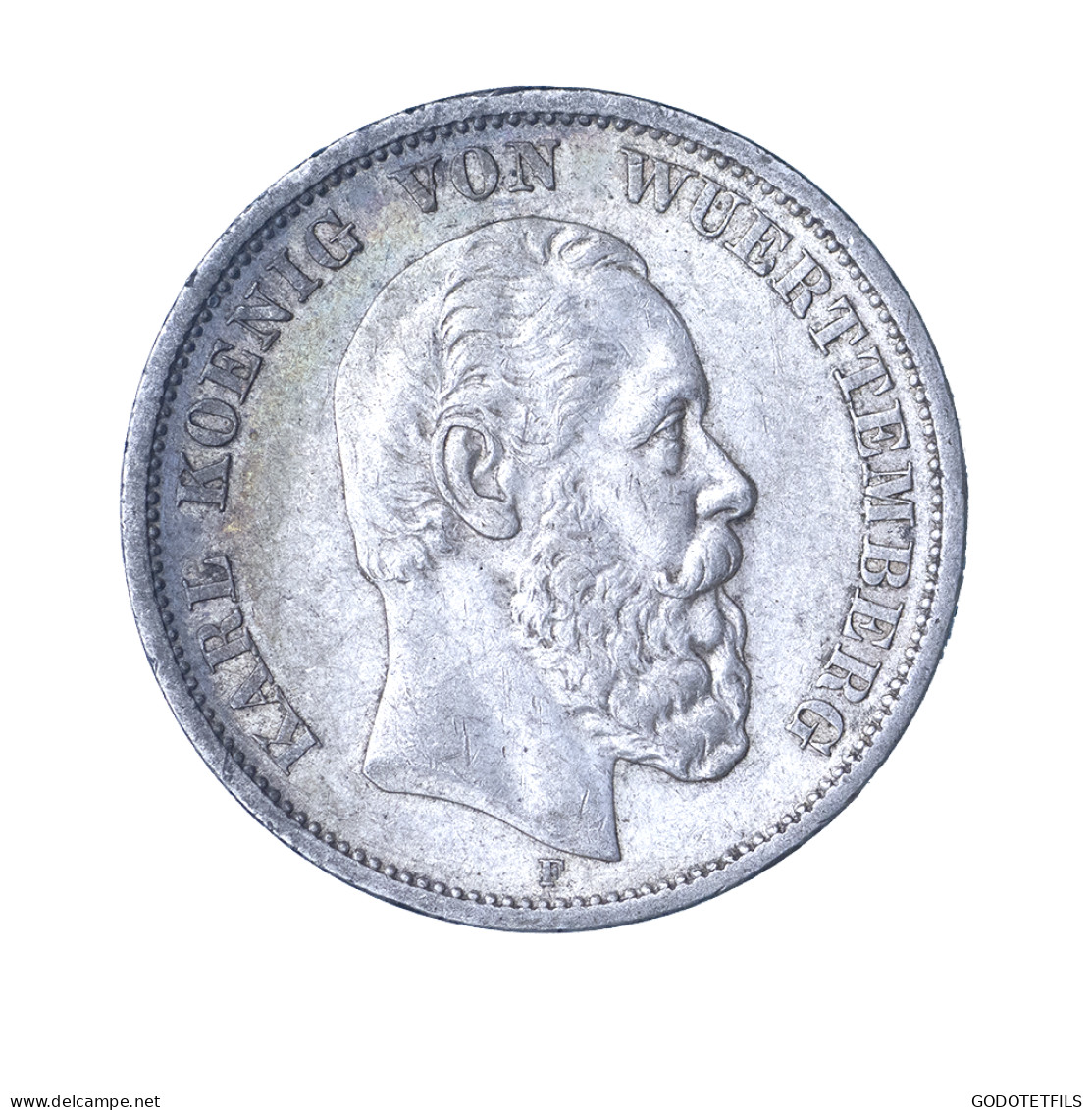 Allemagne-Royaume De Wurtemberg-Karl Ier 5 Mark 1876 Stuttgart - 2, 3 & 5 Mark Argent