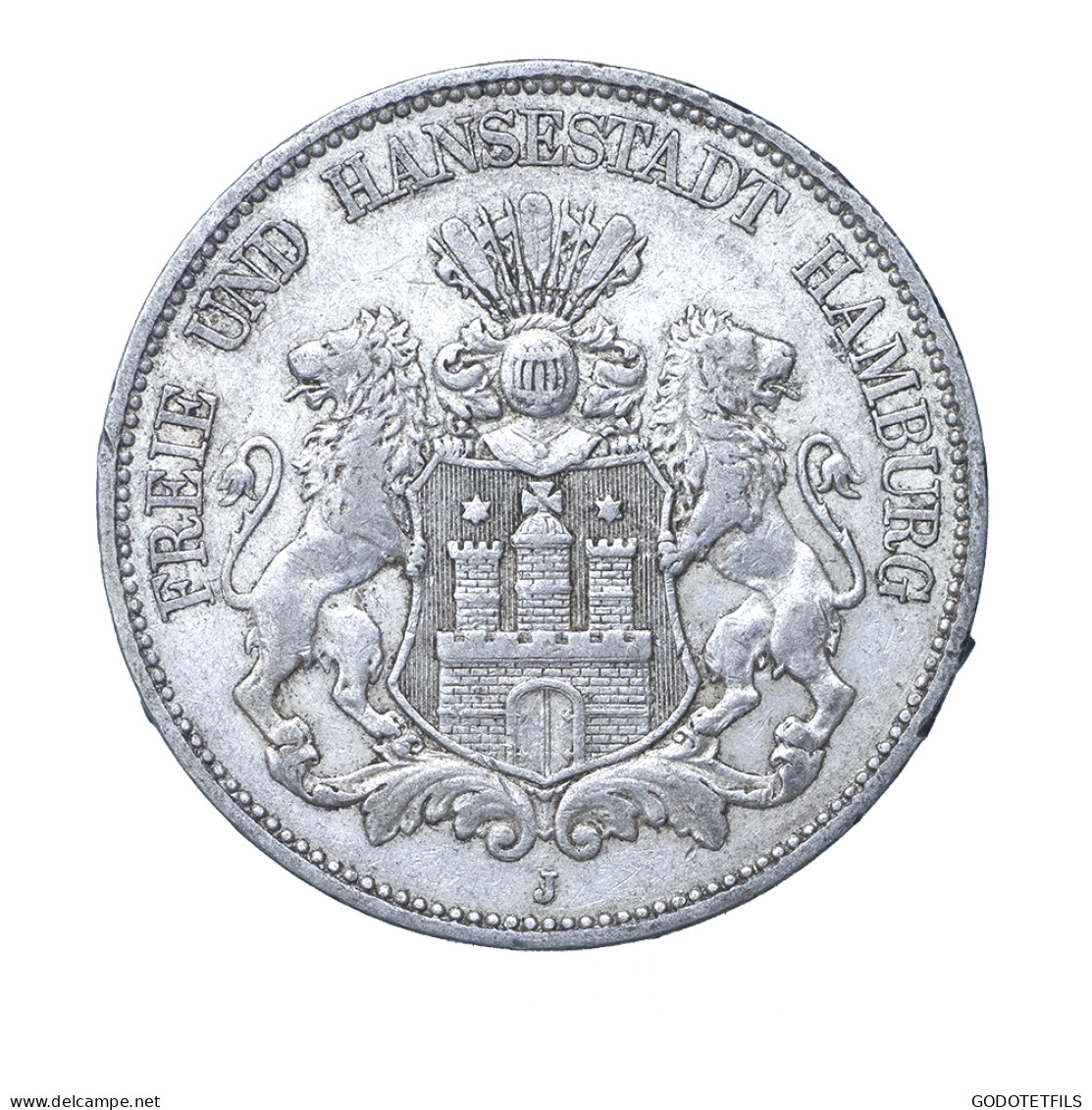 Allemagne-Ville Libre DHambourg 5 Mark 1876 Hambourg - 2, 3 & 5 Mark Silver