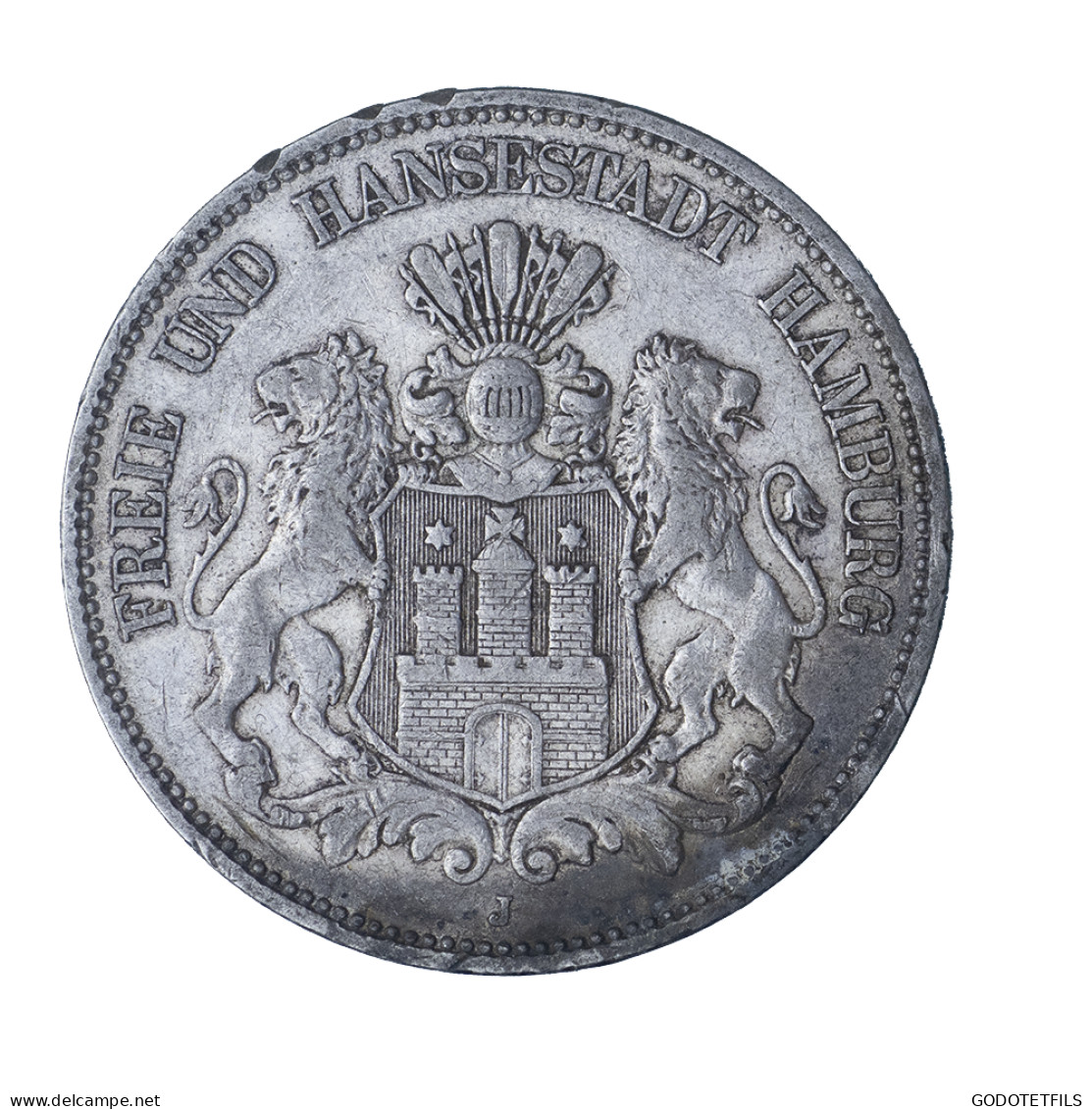 Allemagne-Ville Libre DHambourg 5 Mark 1876 Hambourg - 2, 3 & 5 Mark Silver