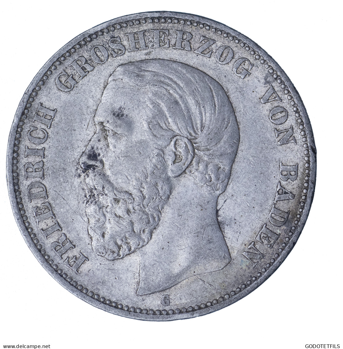 Allemagne-Grand Duché De Bade Friedrich I 5 Mark 1875 Karlsruhe - 2, 3 & 5 Mark Silver