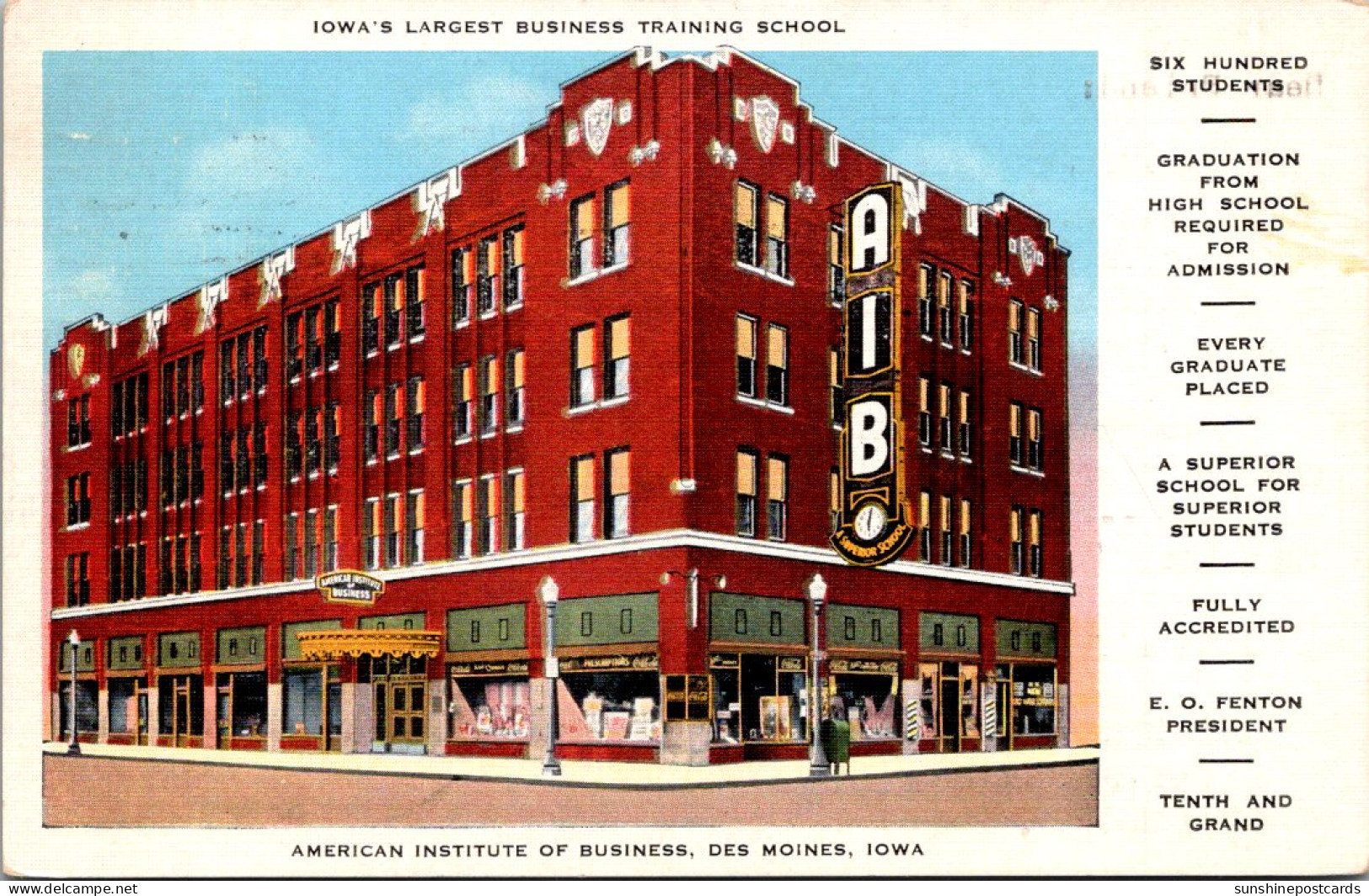 Iowa Des Moines American Institute Of Business Iowa's Largest Business Training School 1938 - Des Moines