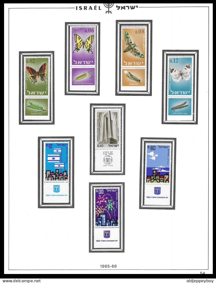 ISRAEL 1965 - 1966 Butterflies Flags Larvae  FULL TABS DELUXE QUALITY MNH ** Postfris** PERFECT GUARENTEED - Unused Stamps (with Tabs)