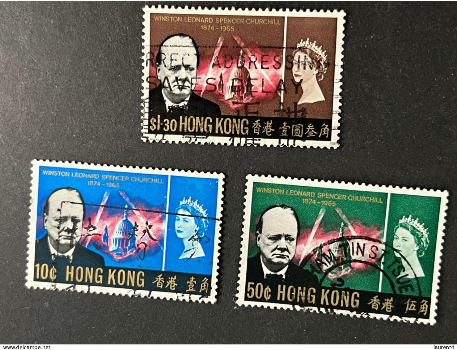 (stamp 16-5-2023) 3 Used Stamps (Hong Kong) - Winston Churchill - Sir Winston Churchill