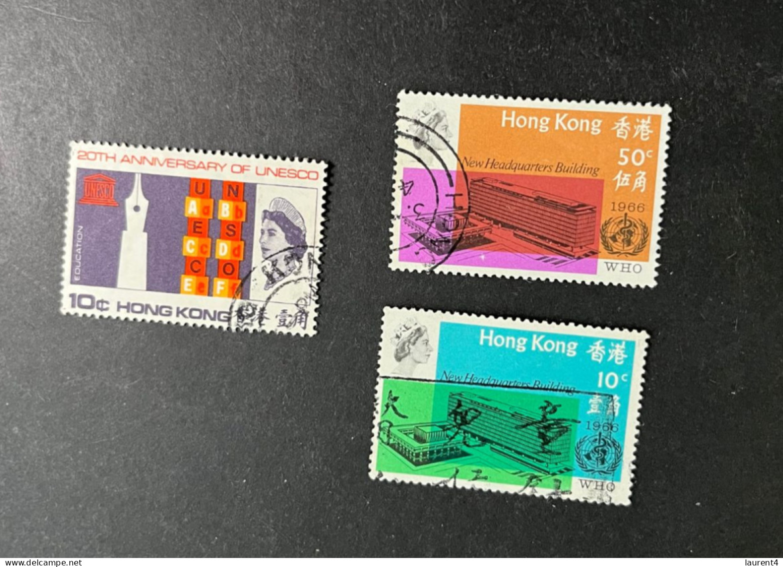 (stamp 16-5-2023) 3 Used Stamps (Hong Kong)  UNESCO + WHO - Gebruikt