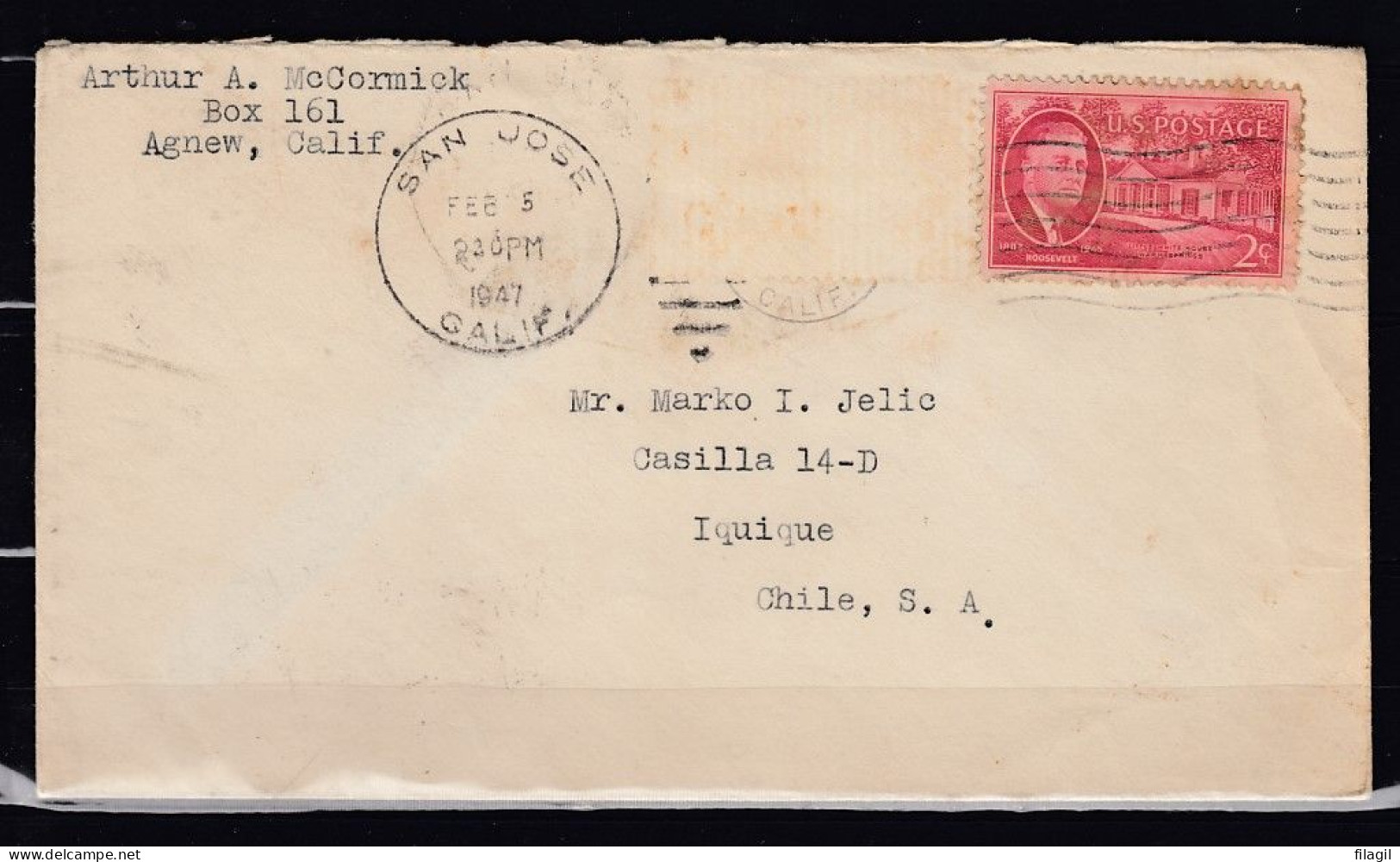 Brief Van San Jose Calif. Naar Chile - 1941-1950