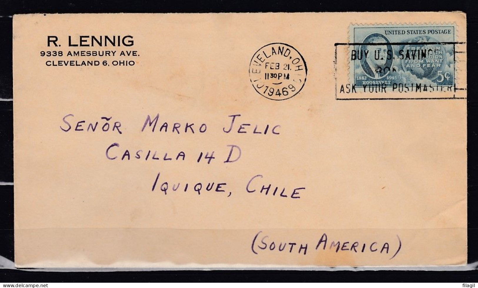 Brief Van Cleveland Naar Chile - 1941-1950