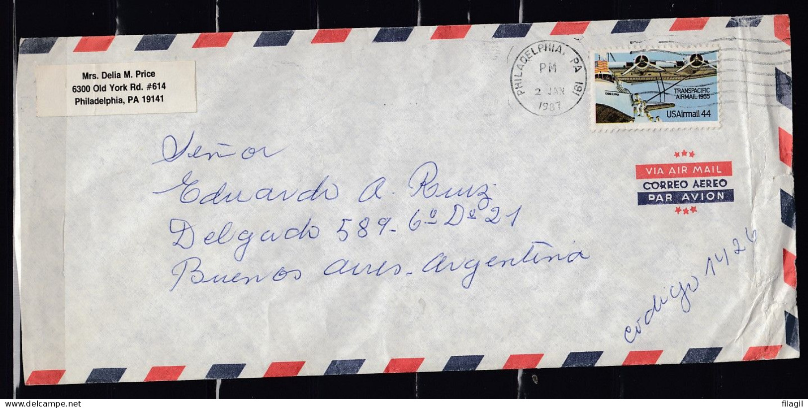 Brief Van Philadelphia Naar Buenos Aires - Storia Postale