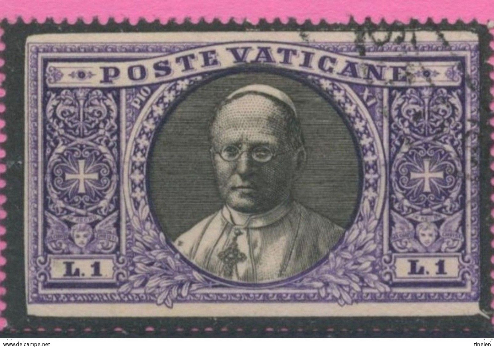 Vaticano - 1939 - Raro Esemplare Della Serie Giardini E Medaglioni Del 1933  Lire 1 Listato A Lutto - Variétés & Curiosités