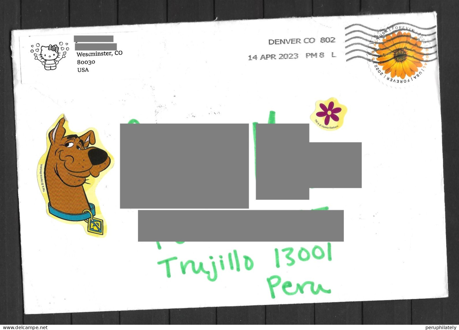 US Cover With Flower 2022 Forever Stamp Sent To Peru - Cartas & Documentos