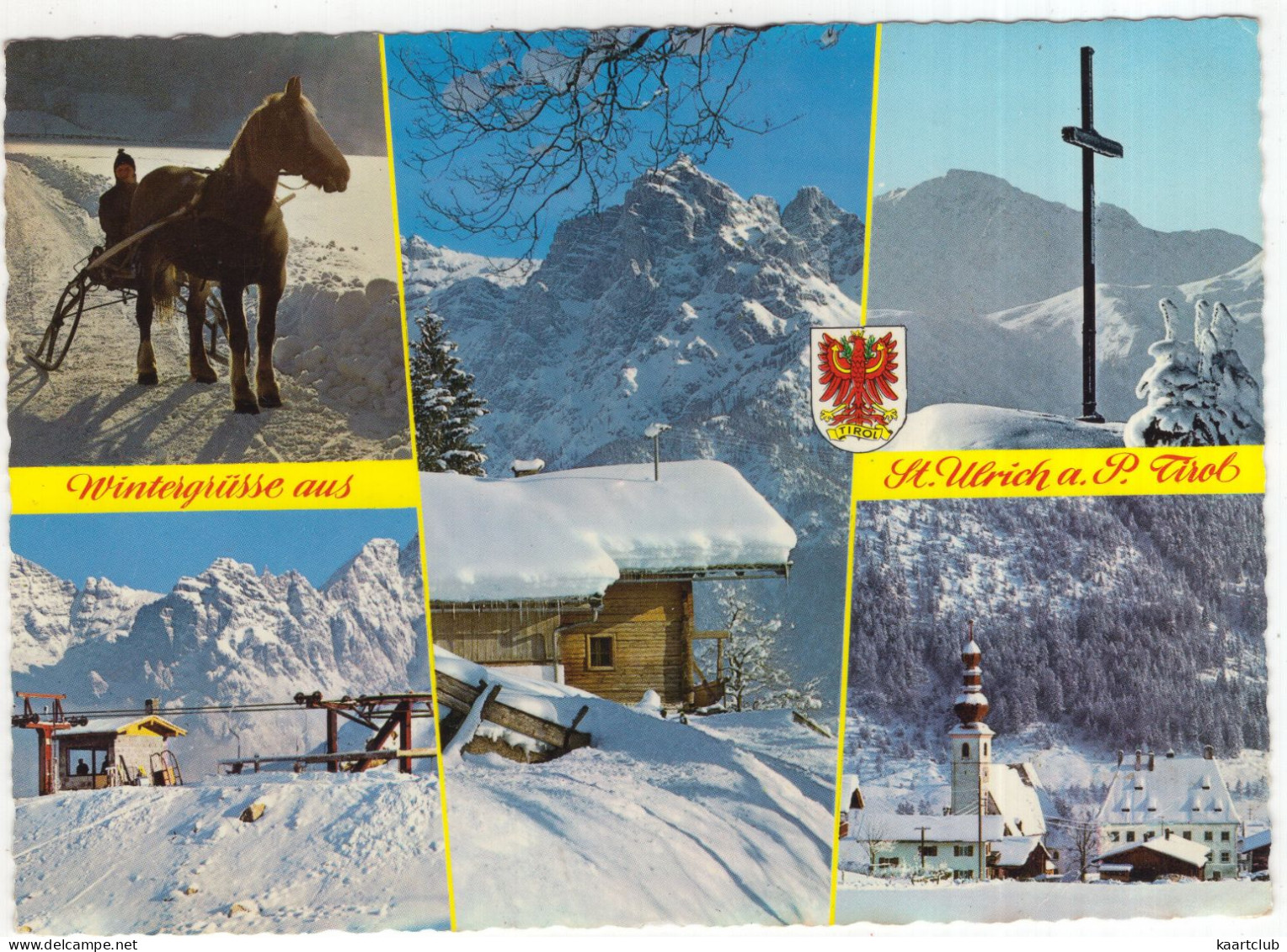 Wintergrüsse Aus St-Ulrich A. P., Tirol - U.a. Sesselbahn, Pferd, Keuz - (Österreich, Austria) - 1974 - St. Ulrich Am Pillersee