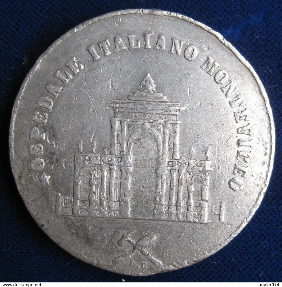 Uruguay, Médaille En étain , Pose De 1er Pierre De L'hôpital Italien De Montevideo 1884  - Andere & Zonder Classificatie