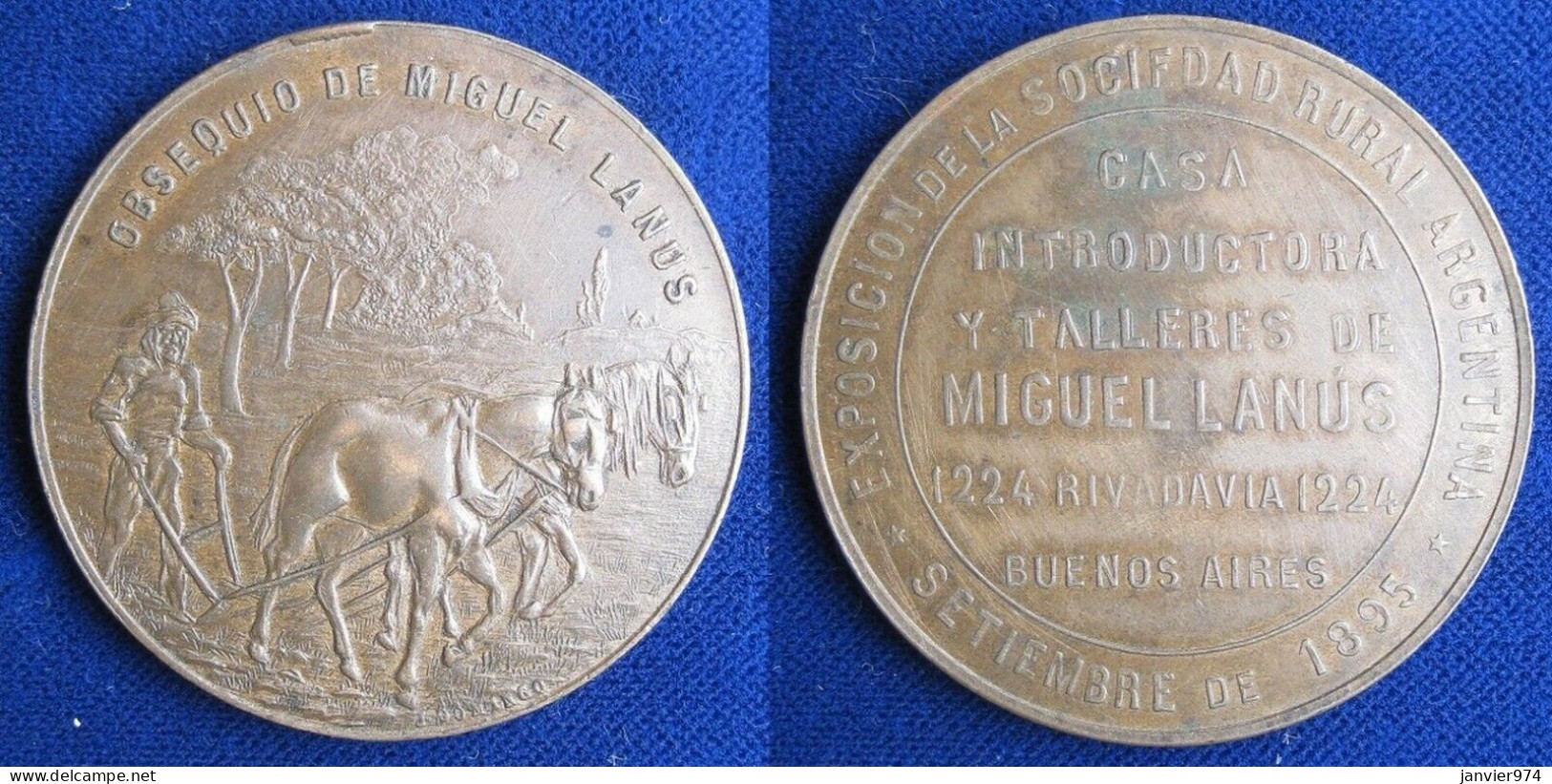 Argentine Médaille Exposition 1895 Buenos Aire, Michel Lanus, Par J. Domogo  - Andere & Zonder Classificatie