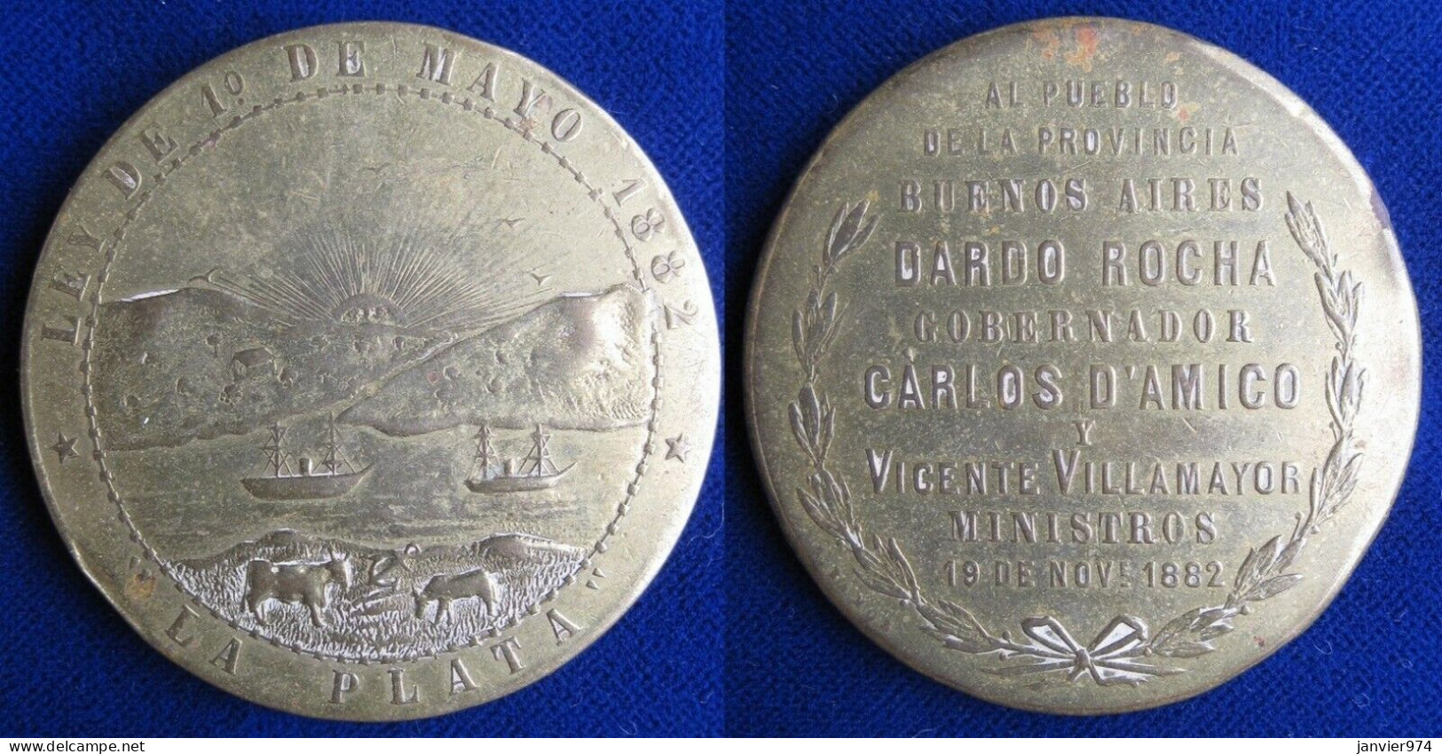 Argentine Médaille En Bronze, Fondation De La Plata 1er Mai 1882 Buenos Aires, Par Ramos  - Otros & Sin Clasificación