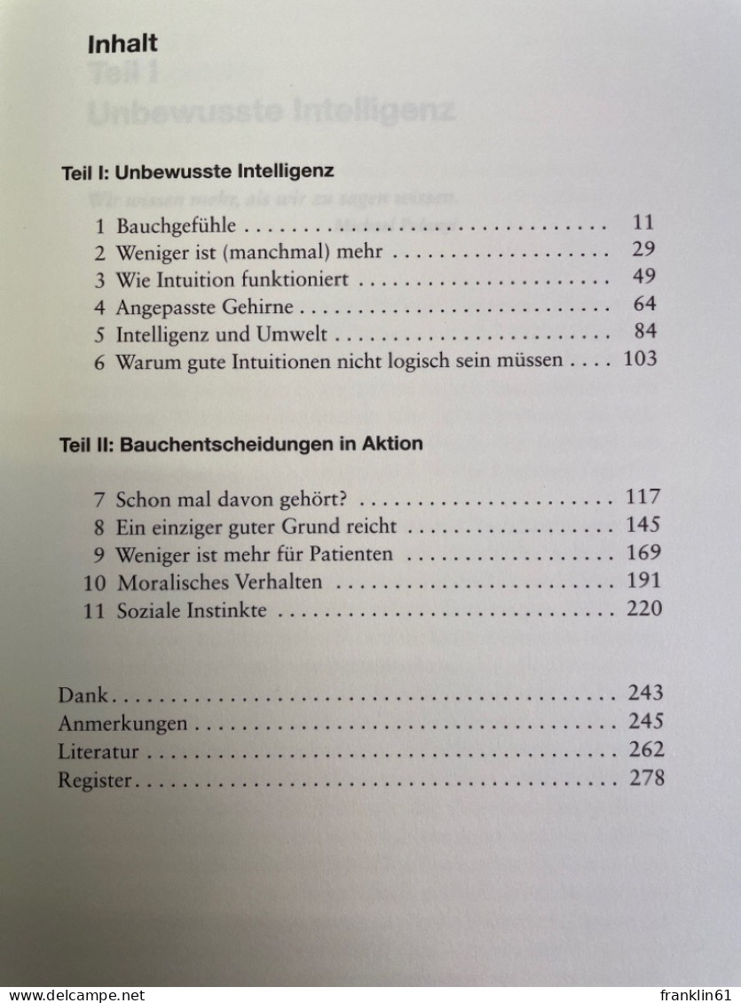 Bauchentscheidungen : Die Intelligenz Des Unbewussten Und Die Macht Der Intuition. - Psychology