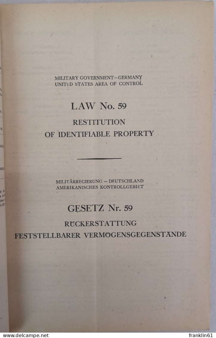 Gesetzliche Vorschriften Der Amerikanischen Militärregierung In Deutschland. Autorisierter Nachdruck Des Amtsb - Police & Militaire