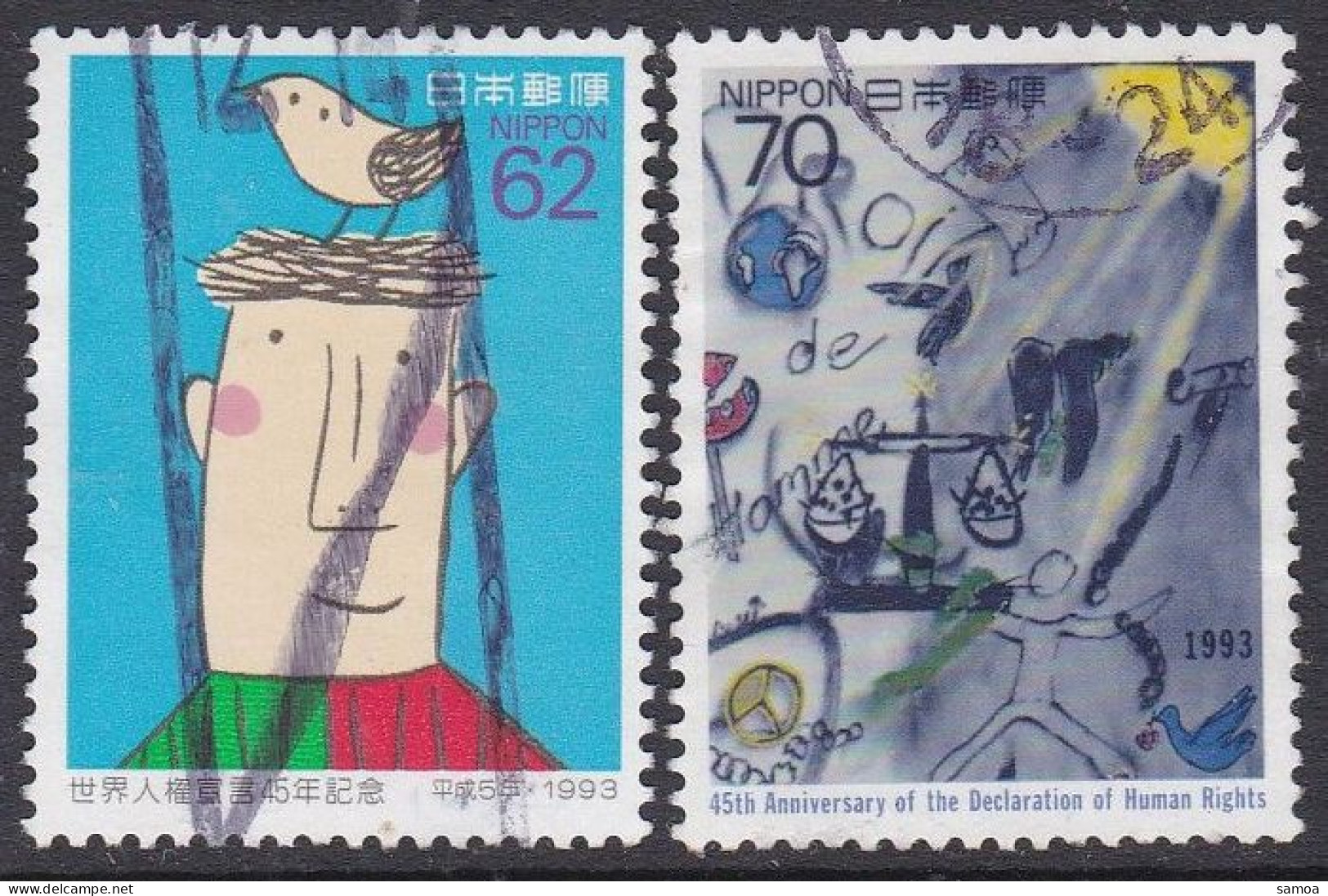 Japon 1993 2077-78 ° Droits De L'Homme Dessins Graffitis - Usados