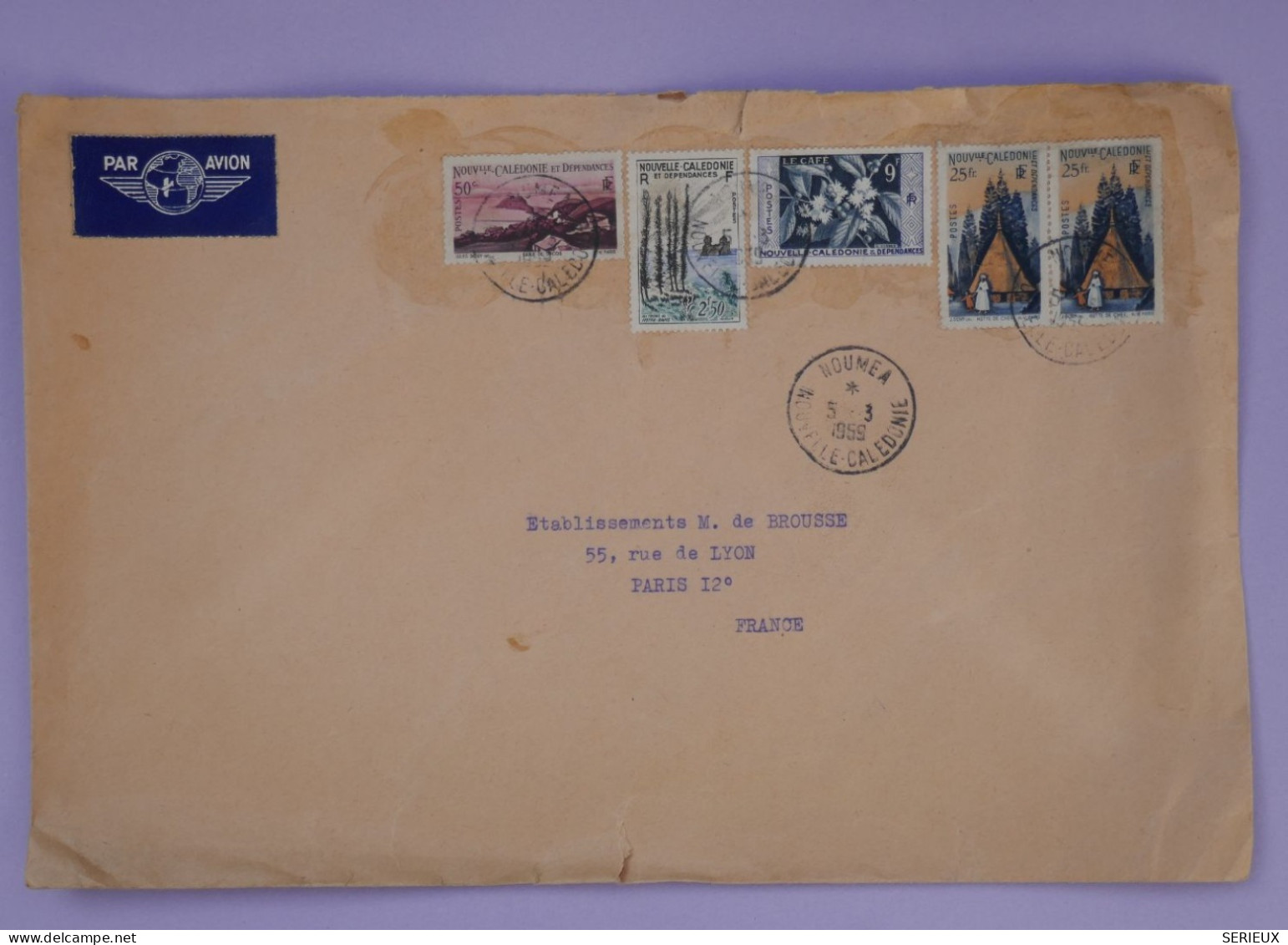 BS19 NOUVELLE CALEDONIE  BELLE LETTRE RR 1959 PAR AVION NOUMEA  A PARIS FRANCE +  + AFFR. INTERESSANT+ - Brieven En Documenten