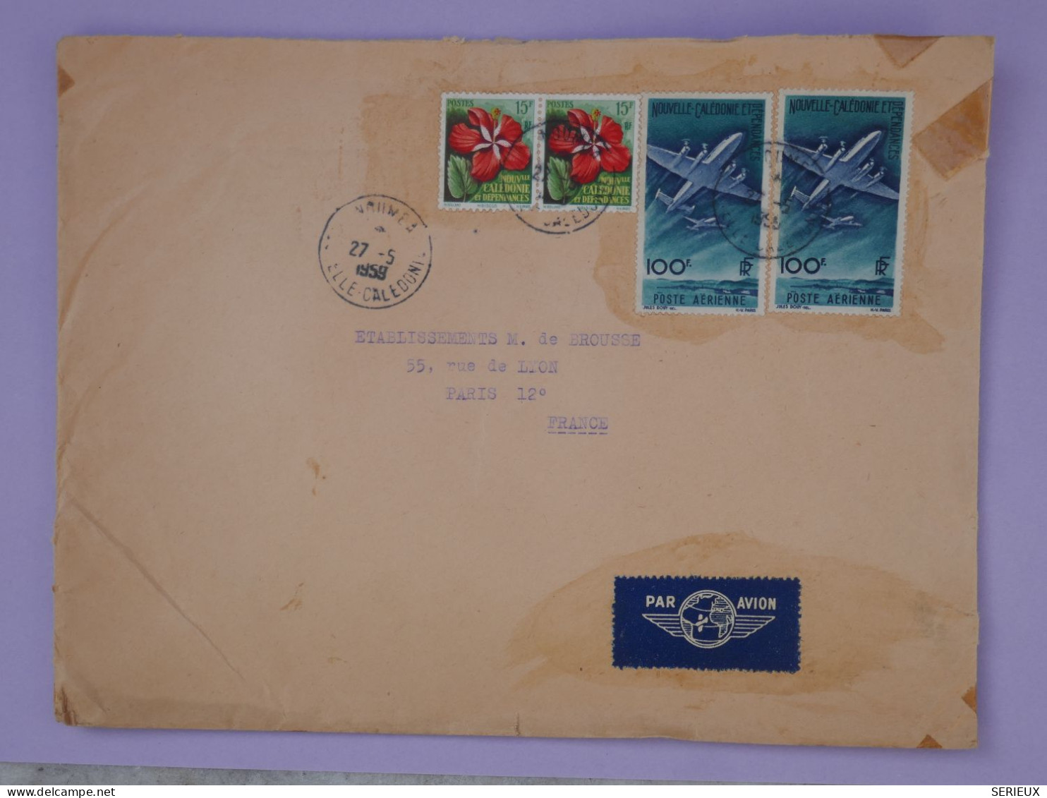 BS19 NOUVELLE CALEDONIE  BELLE LETTRE RR 1958 PAR AVION NOUMEA  A PARIS FRANCE +  P. AERIENNE + AFFR. INTERESSANT+ - Lettres & Documents