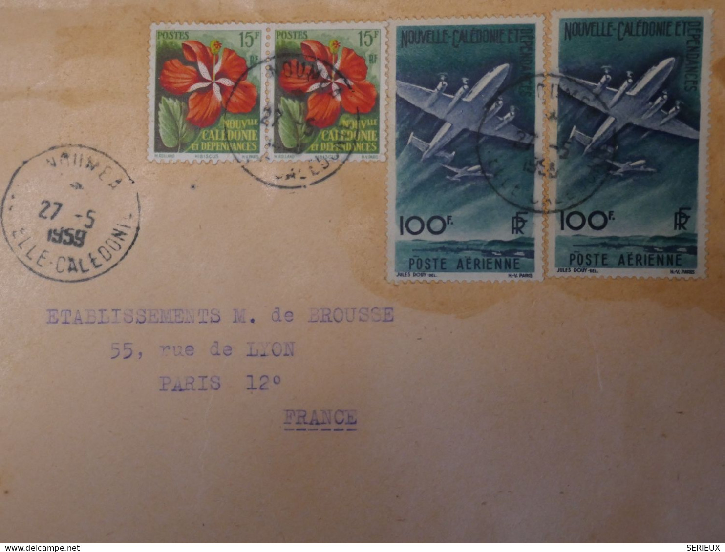 BS19 NOUVELLE CALEDONIE  BELLE LETTRE RR 1958 PAR AVION NOUMEA  A PARIS FRANCE +  P. AERIENNE + AFFR. INTERESSANT+ - Brieven En Documenten