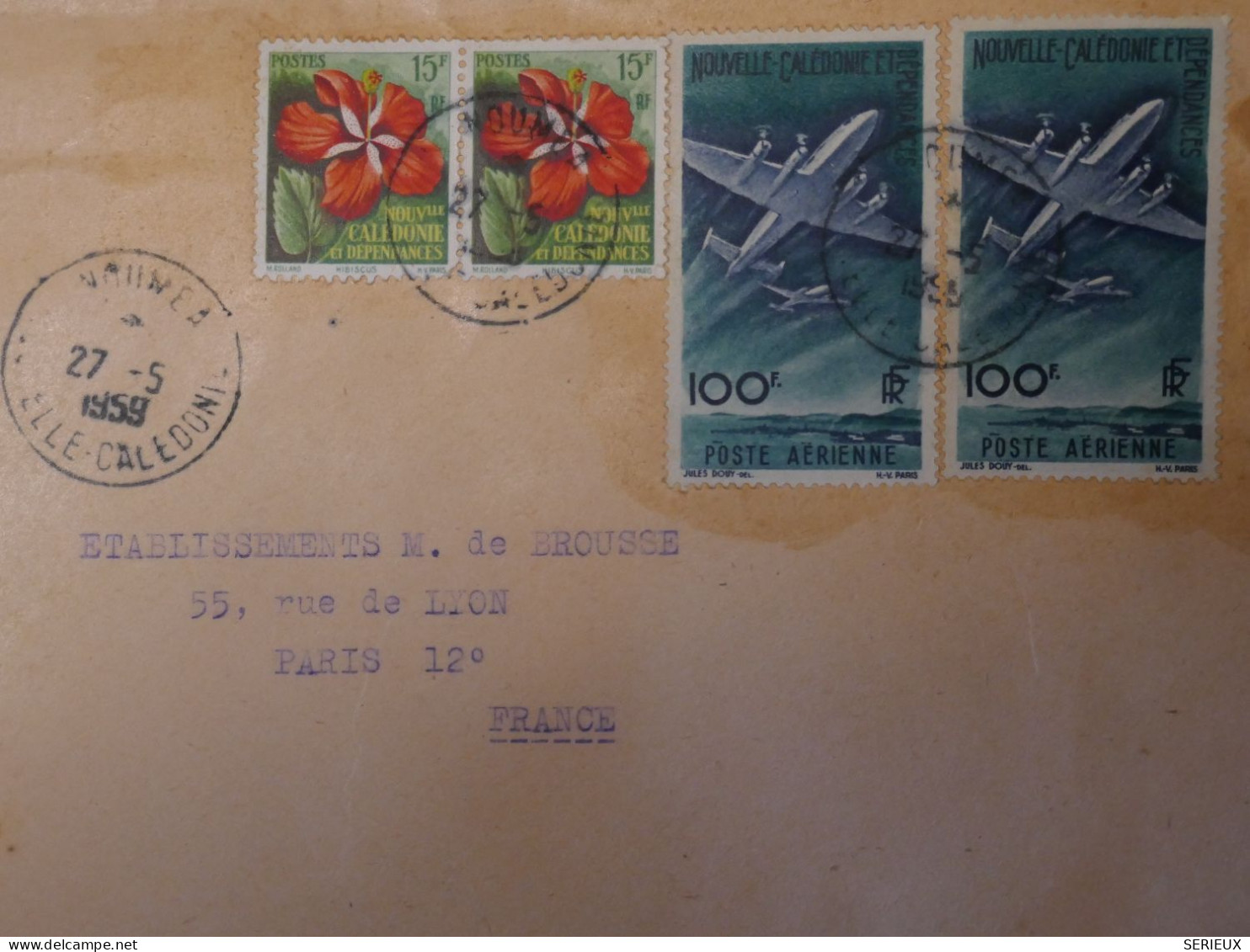 BS19 NOUVELLE CALEDONIE  BELLE LETTRE RR 1958 PAR AVION NOUMEA  A PARIS FRANCE +  P. AERIENNE + AFFR. INTERESSANT+ - Covers & Documents