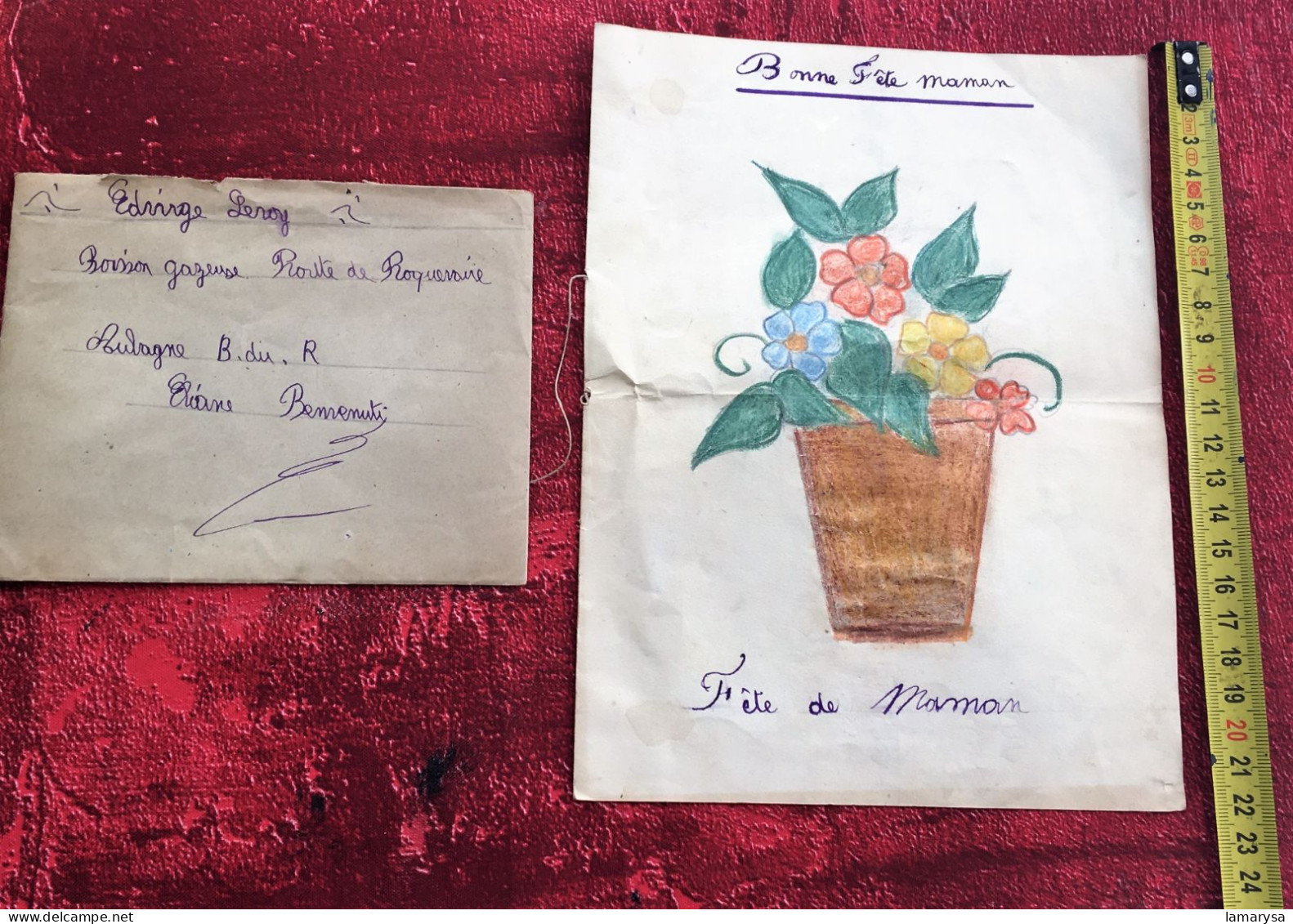 Dessin Manuscrit Bonne Fête-Lettre D'Amour Maternel-Thème Collections Saisons & Fêtes-Edwige:Aubagne Poeme à Sa Maman - Autres & Non Classés