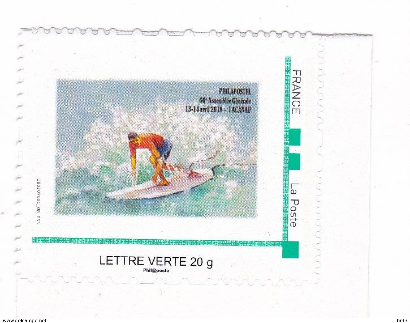 Timbre Personnalisé MTAM Neuf Surf Lacanau Gironde 33 Bord De Feuille - Nuevos