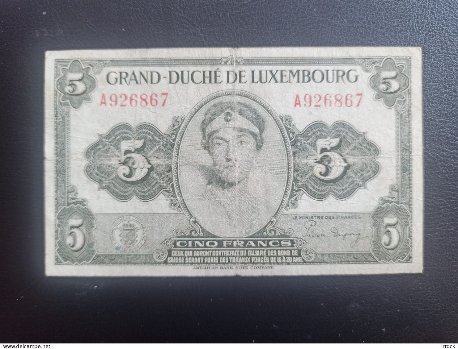 Luxembourg Billet 5 Francs 1944 - Lussemburgo