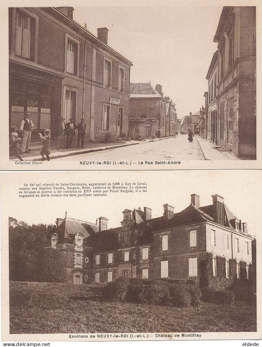 4 CP Neuvy Le Roi  Rue St André, Chateau Montifray , Rouvre, Beauvais Castelnau Beaumont Pellerin Gauville - Neuvy-le-Roi