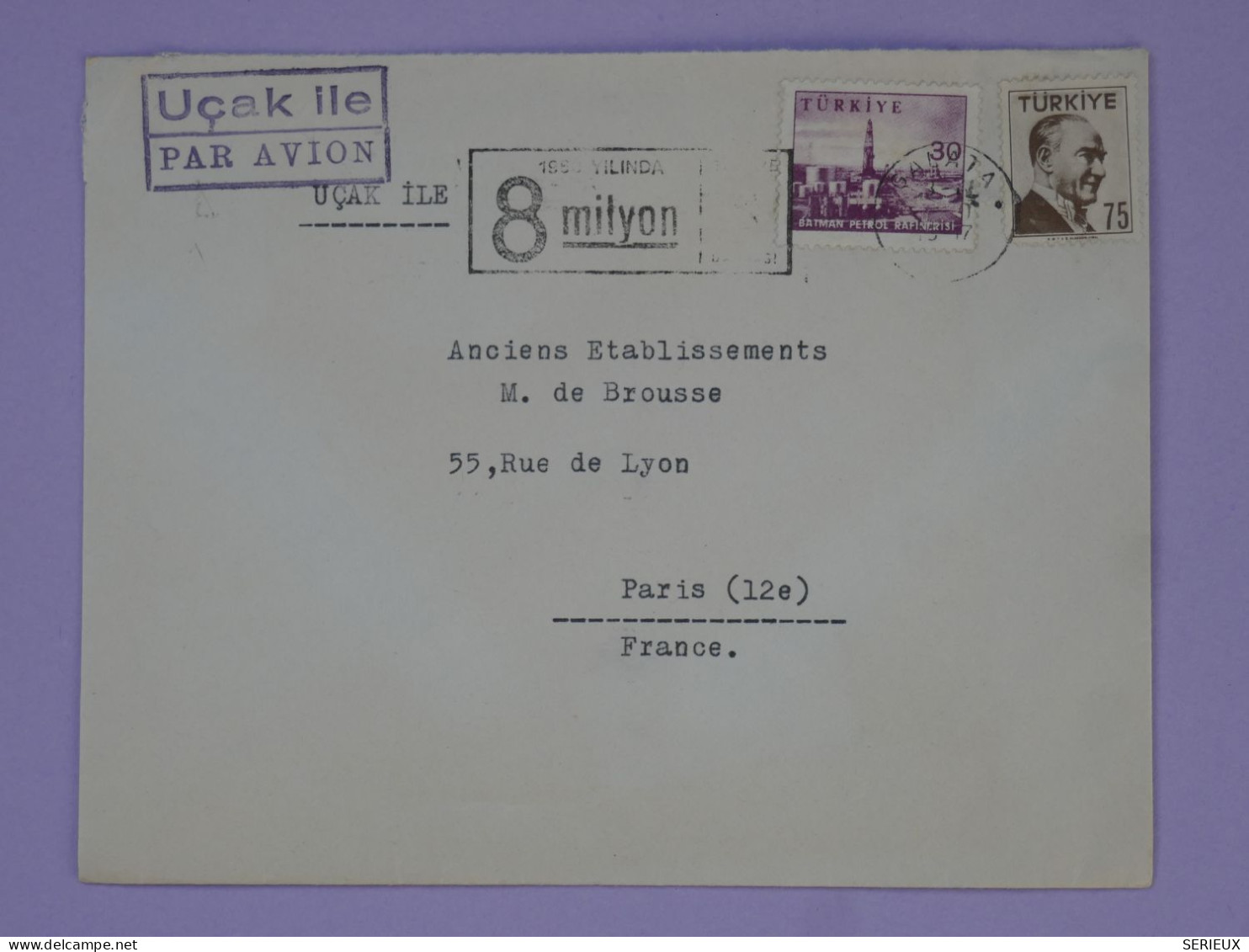 BS19  TURQUIE  BELLE LETTRE  RARE 1955 PAR AVION UCAK ILE    A PARIS FRANCE +  + AFFR. INTERESSANT+ - Briefe U. Dokumente