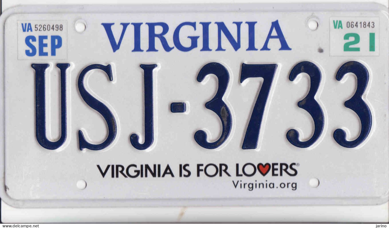 Plaque D' Immatriculation USA - State Virginia, USA License Plate - State Virginia, 30,5 X 15cm, Fine Condition - Number Plates