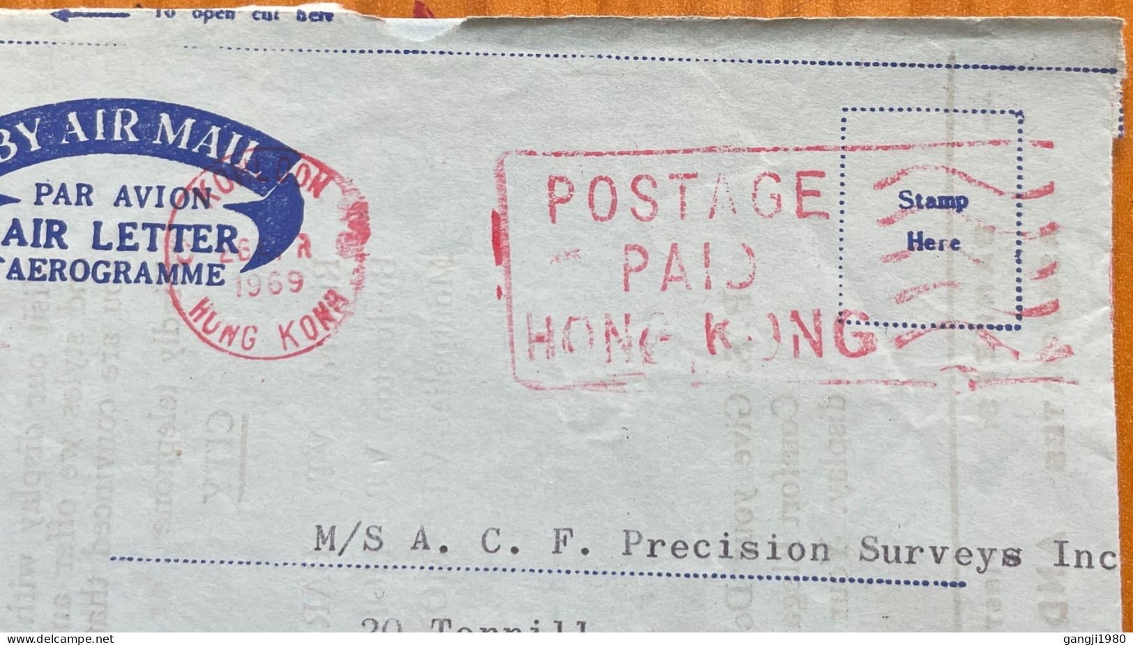 HONG KONG 1969, PRE PRINT ADVERTISEMEN, AEROGRAMME, USED TO USA, POSTAGE PAID, HONGKONG METER CANCEL, FIERITE FASHION FI - Briefe U. Dokumente