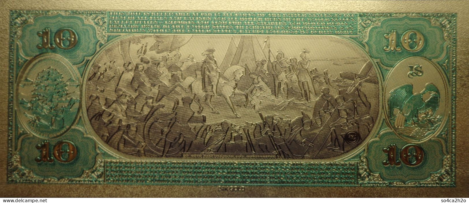 Billet Plaqué Or 24K  10 Dollars National Bank Of Bismark Séries 1875  Colorisé UNC - Other - America